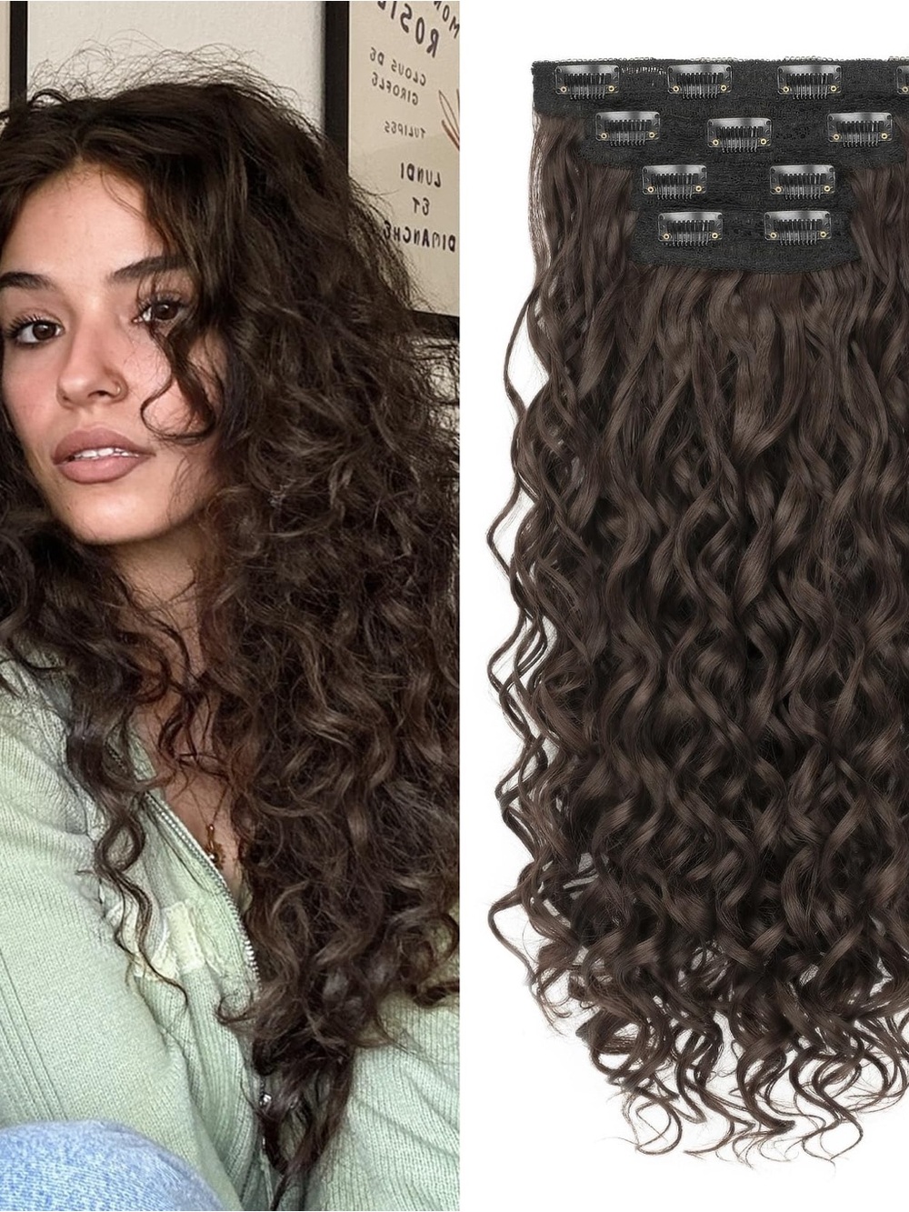 Curly Clip In Hair Extensions, 4PCS 20 Inch Chocolate Brown